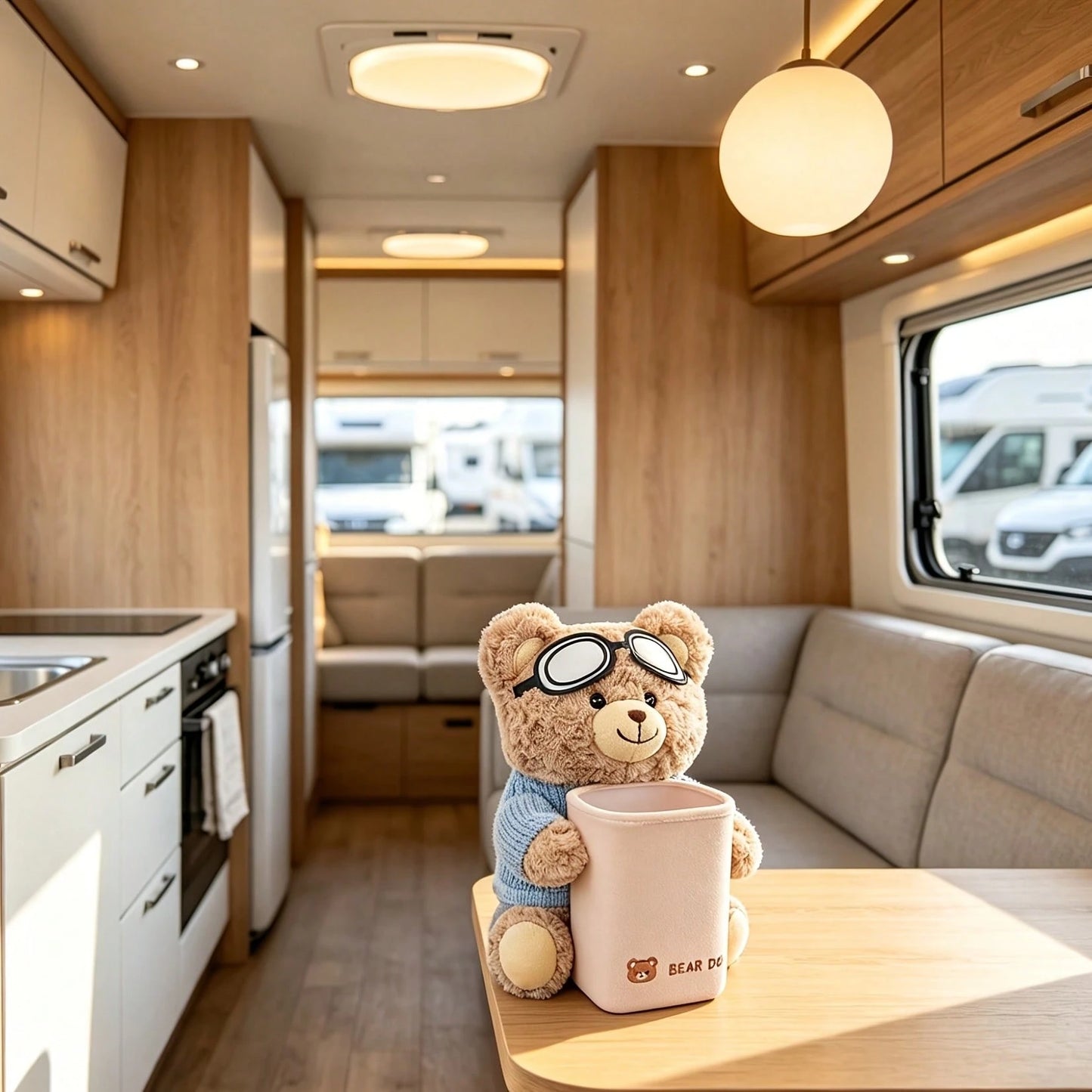 2-In-1 Cartoon Bear Car Storage Box For Motorhome, Tissue & Trash Container, Nice Accessory For Self-Drive Trips