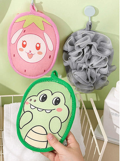 2-In-1 Double-Sided Baby Bath Towel, Cartoon Baby Shower Accessories, Thick Hanging Design, Soft & Non-Shedding Bath Sponge
