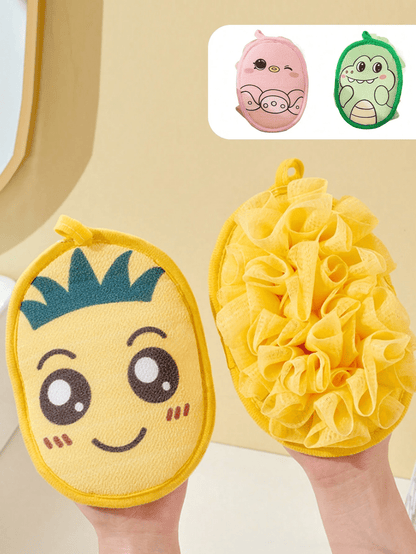 2-In-1 Double-Sided Baby Bath Towel, Cartoon Baby Shower Accessories, Thick Hanging Design, Soft & Non-Shedding Bath Sponge