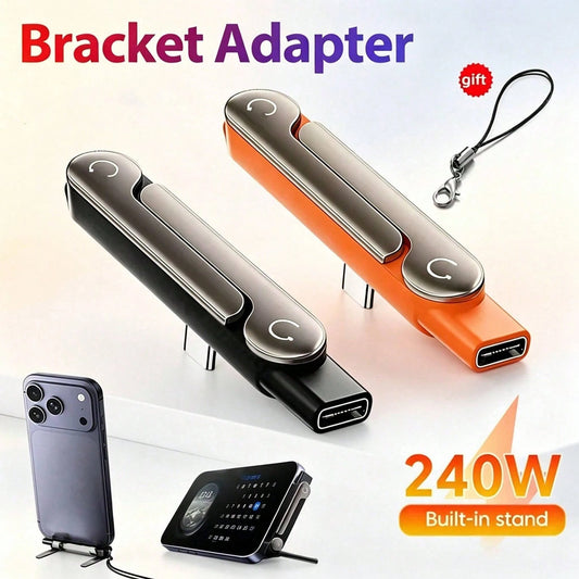 2-In-1 Foldable USB-C Charging Adapter With Built-In Stand, 240W Fast Charging Connector Compatible With All Type-C Devices, Suitable For IPhone 17/16/15 & Galaxy S26/S25/S24/S23/S22/S21/S20