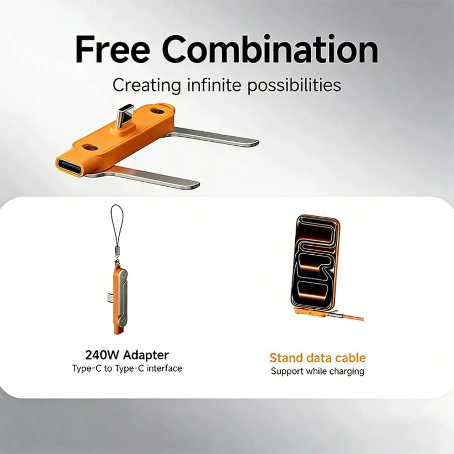 2-In-1 Foldable USB-C Charging Adapter With Built-In Stand, 240W Fast Charging Connector Compatible With All Type-C Devices, Suitable For IPhone 17/16/15 & Galaxy S26/S25/S24/S23/S22/S21/S20