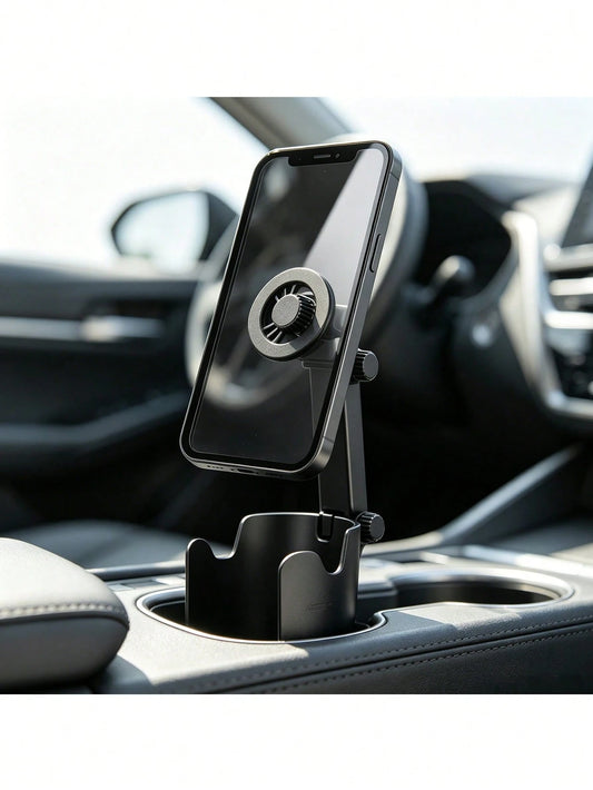 2-In-1 Magnetic Car Cup Holder Phone Mount, Strong Magnet With 2 Bonus Magnetic Phone Stickers, 360° Rotatable Telescopic Adjustable Arm, Durable ABS Universal Fit For Most Vehicle Cup Holders For Han