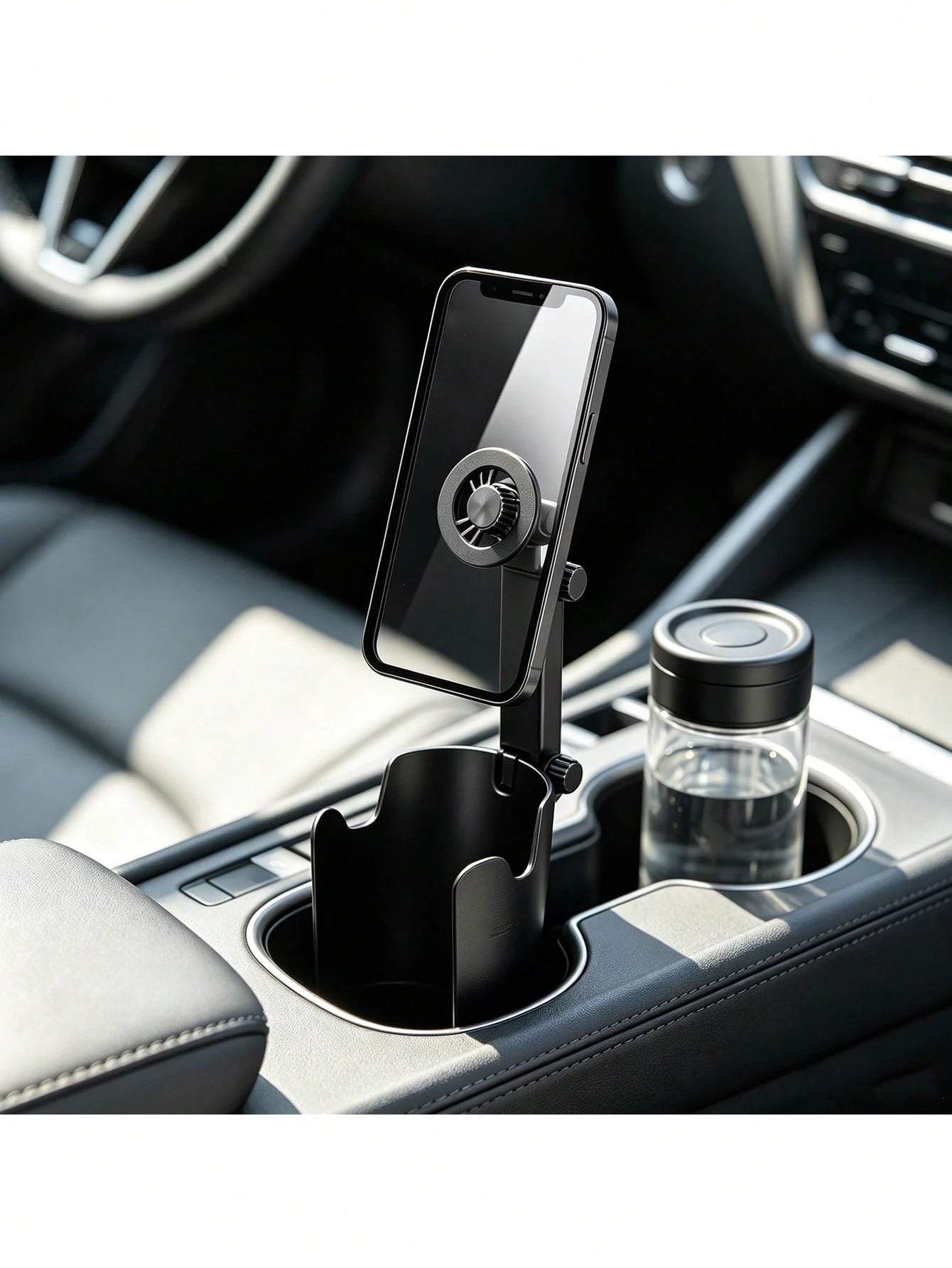2-In-1 Magnetic Car Cup Holder Phone Mount, Strong Magnet With 2 Bonus Magnetic Phone Stickers, 360° Rotatable Telescopic Adjustable Arm, Durable ABS Universal Fit For Most Vehicle Cup Holders For Han