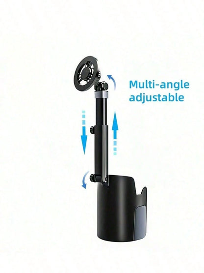 2-In-1 Magnetic Car Cup Holder Phone Mount, Strong Magnet With 2 Bonus Magnetic Phone Stickers, 360° Rotatable Telescopic Adjustable Arm, Durable ABS Universal Fit For Most Vehicle Cup Holders For Han