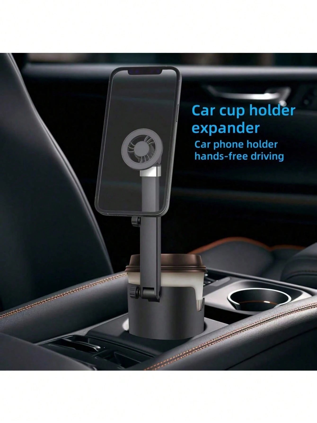 2-In-1 Magnetic Car Cup Holder Phone Mount, Strong Magnet With 2 Bonus Magnetic Phone Stickers, 360° Rotatable Telescopic Adjustable Arm, Durable ABS Universal Fit For Most Vehicle Cup Holders For Han