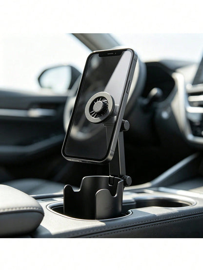 2-In-1 Magnetic Car Cup Holder Phone Mount, Strong Magnet With 2 Bonus Magnetic Phone Stickers, 360° Rotatable Telescopic Adjustable Arm, Durable ABS Universal Fit For Most Vehicle Cup Holders For Han