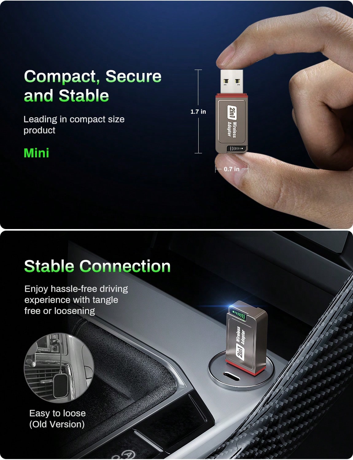 2-In-1 Wireless CarPlay & Android Auto Adapter, Plug & Play CarPlay Dongle Converts Wired To Wireless, Fast Auto-Connect, No Delay, Compact Design For IPhone & Android With USB/USB-C Port