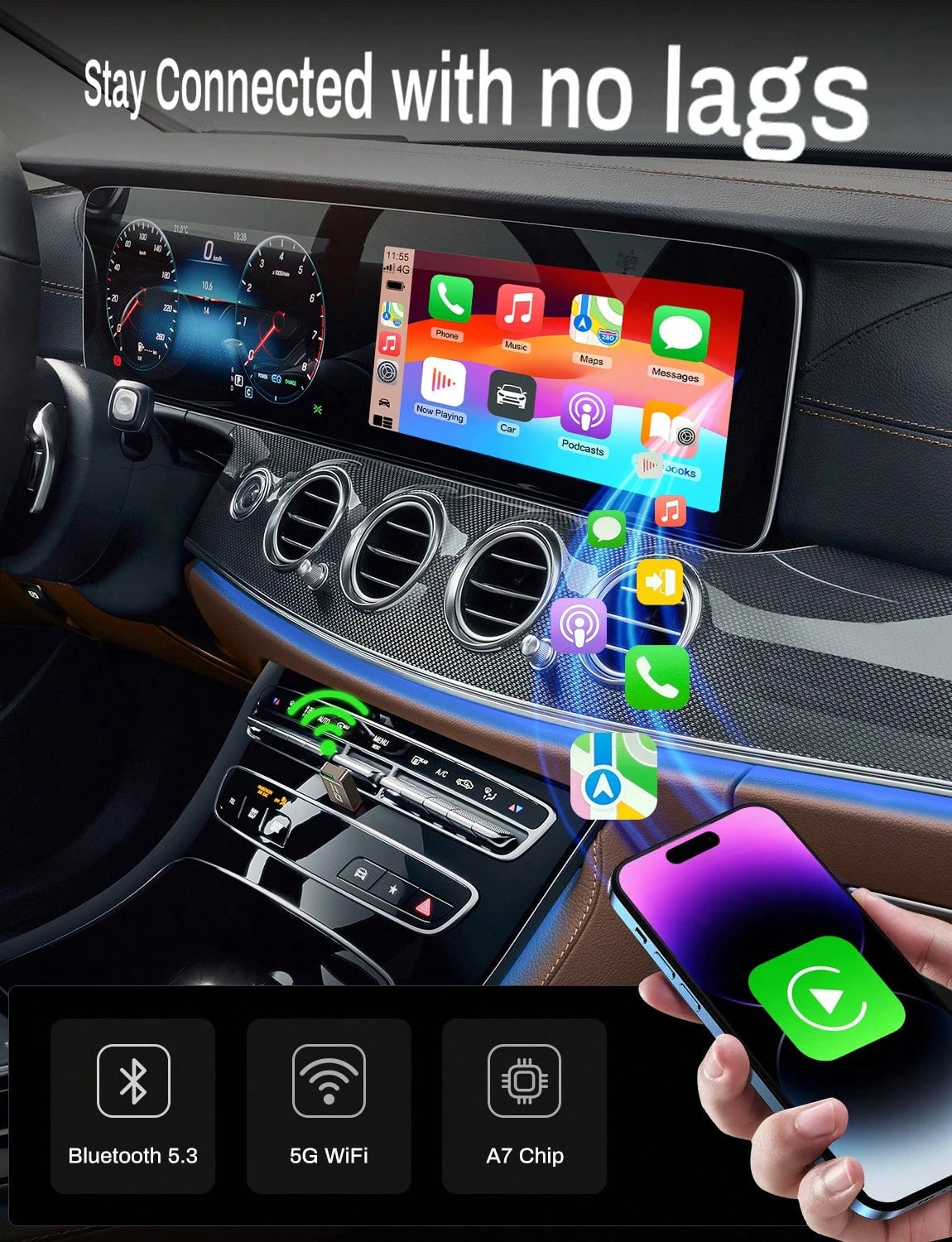 2-In-1 Wireless CarPlay & Android Auto Adapter, Plug & Play CarPlay Dongle Converts Wired To Wireless, Fast Auto-Connect, No Delay, Compact Design For IPhone & Android With USB/USB-C Port