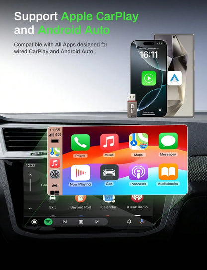 2-In-1 Wireless CarPlay & Android Auto Adapter, Plug & Play CarPlay Dongle Converts Wired To Wireless, Fast Auto-Connect, No Delay, Compact Design For IPhone & Android With USB/USB-C Port