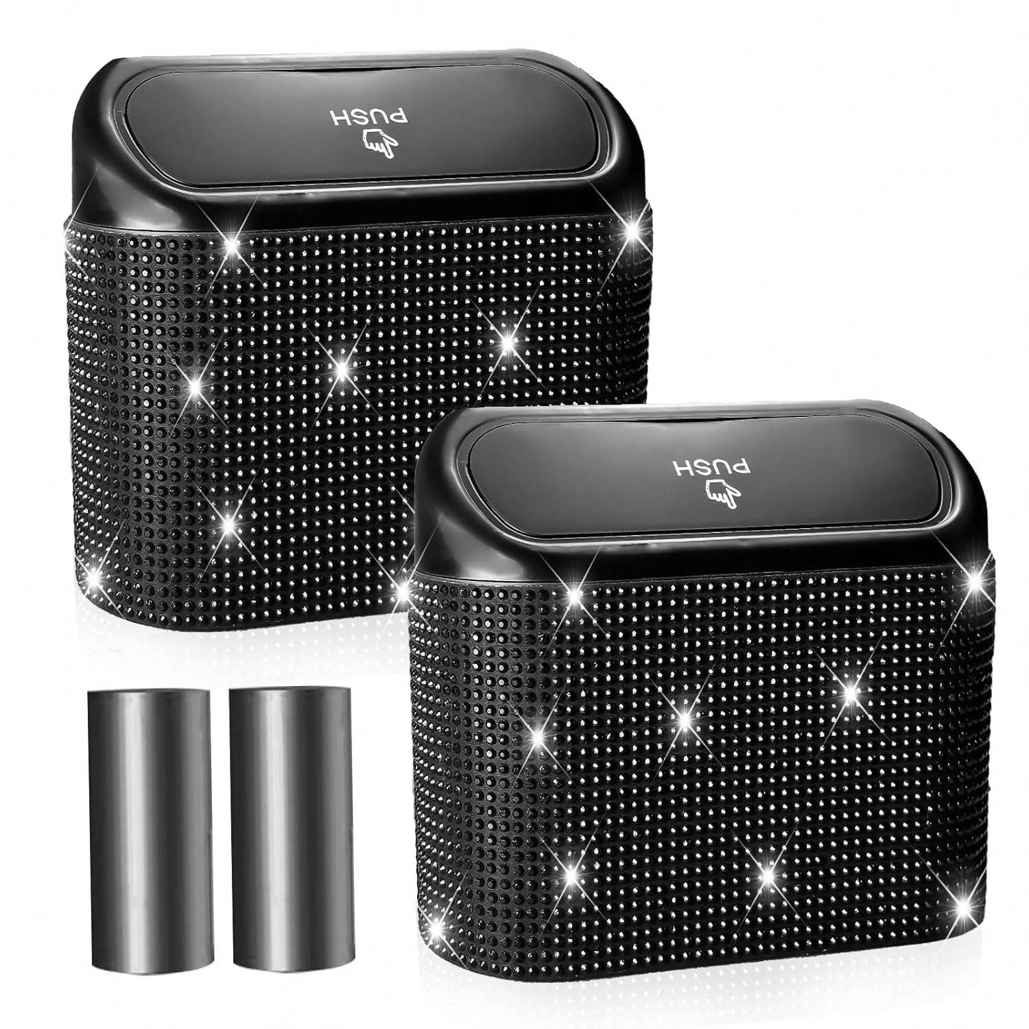2 Pack Bling Car Trash Can With Lid, Mini Auto Garbage Can With 60 Trash Bags, Automotive Garbage Container Bin, Multipurpose Organizers And Storage For Car, Home, Office