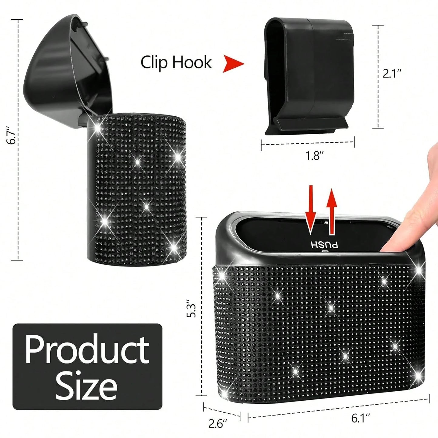 2 Pack Bling Car Trash Can With Lid, Mini Auto Garbage Can With 60 Trash Bags, Automotive Garbage Container Bin, Multipurpose Organizers And Storage For Car, Home, Office