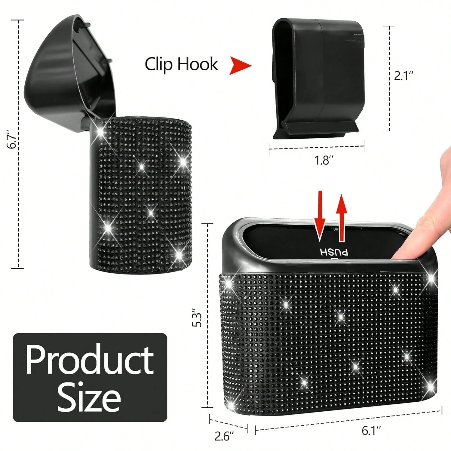 2 Pack Bling Car Trash Can With Lid, Mini Auto Garbage Can With 60 Trash Bags, Automotive Garbage Container Bin, Multipurpose Organizers And Storage For Car, Home, Office