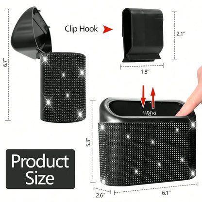 2 Pack Bling Car Trash Can With Lid, Mini Auto Garbage Can With 60 Trash Bags, Automotive Garbage Container Bin, Multipurpose Organizers And Storage For Car, Home, Office