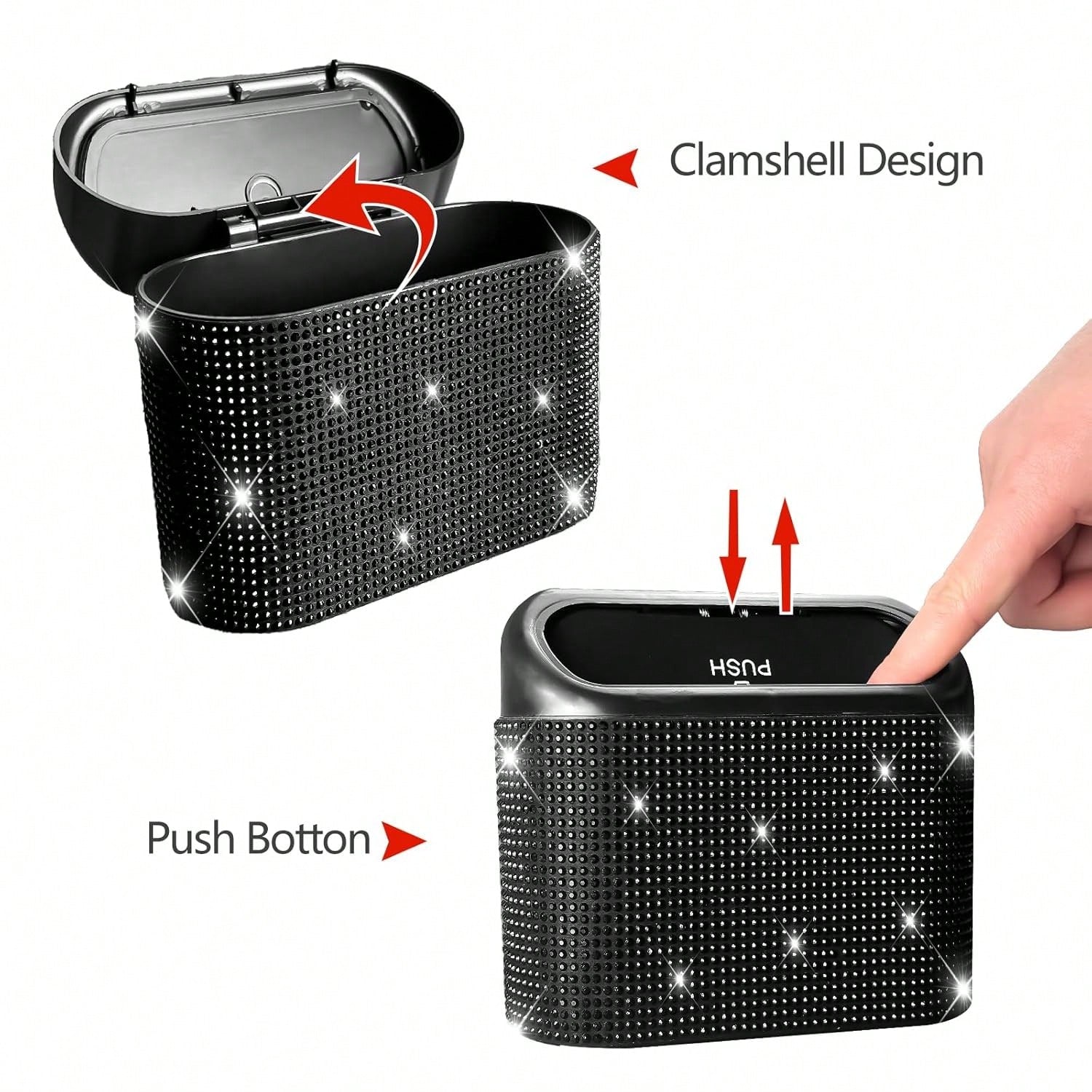 2 Pack Bling Car Trash Can With Lid, Mini Auto Garbage Can With 60 Trash Bags, Automotive Garbage Container Bin, Multipurpose Organizers And Storage For Car, Home, Office