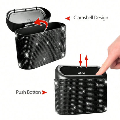 2 Pack Bling Car Trash Can With Lid, Mini Auto Garbage Can With 60 Trash Bags, Automotive Garbage Container Bin, Multipurpose Organizers And Storage For Car, Home, Office