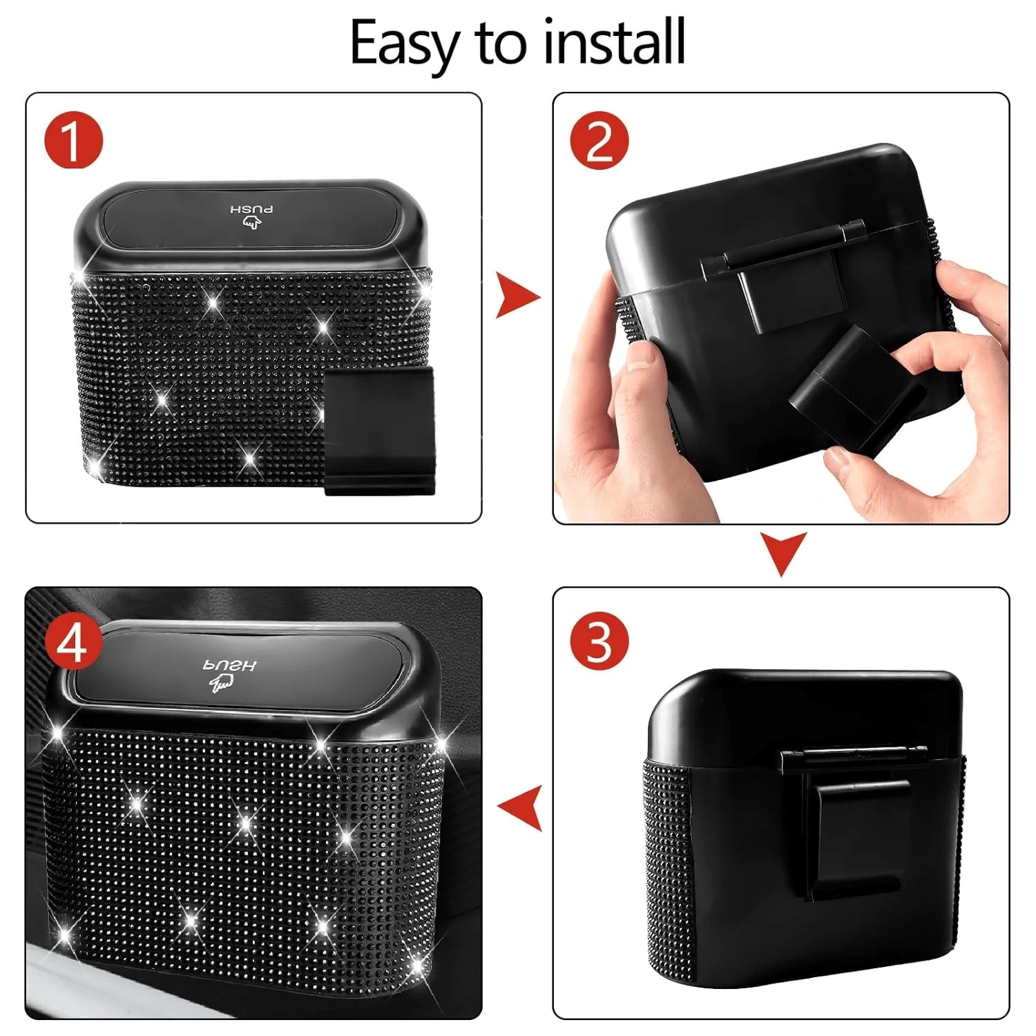 2 Pack Bling Car Trash Can With Lid, Mini Auto Garbage Can With 60 Trash Bags, Automotive Garbage Container Bin, Multipurpose Organizers And Storage For Car, Home, Office