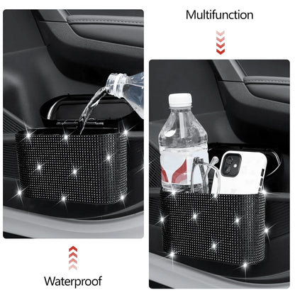 2 Pack Bling Car Trash Can With Lid, Mini Auto Garbage Can With 60 Trash Bags, Automotive Garbage Container Bin, Multipurpose Organizers And Storage For Car, Home, Office