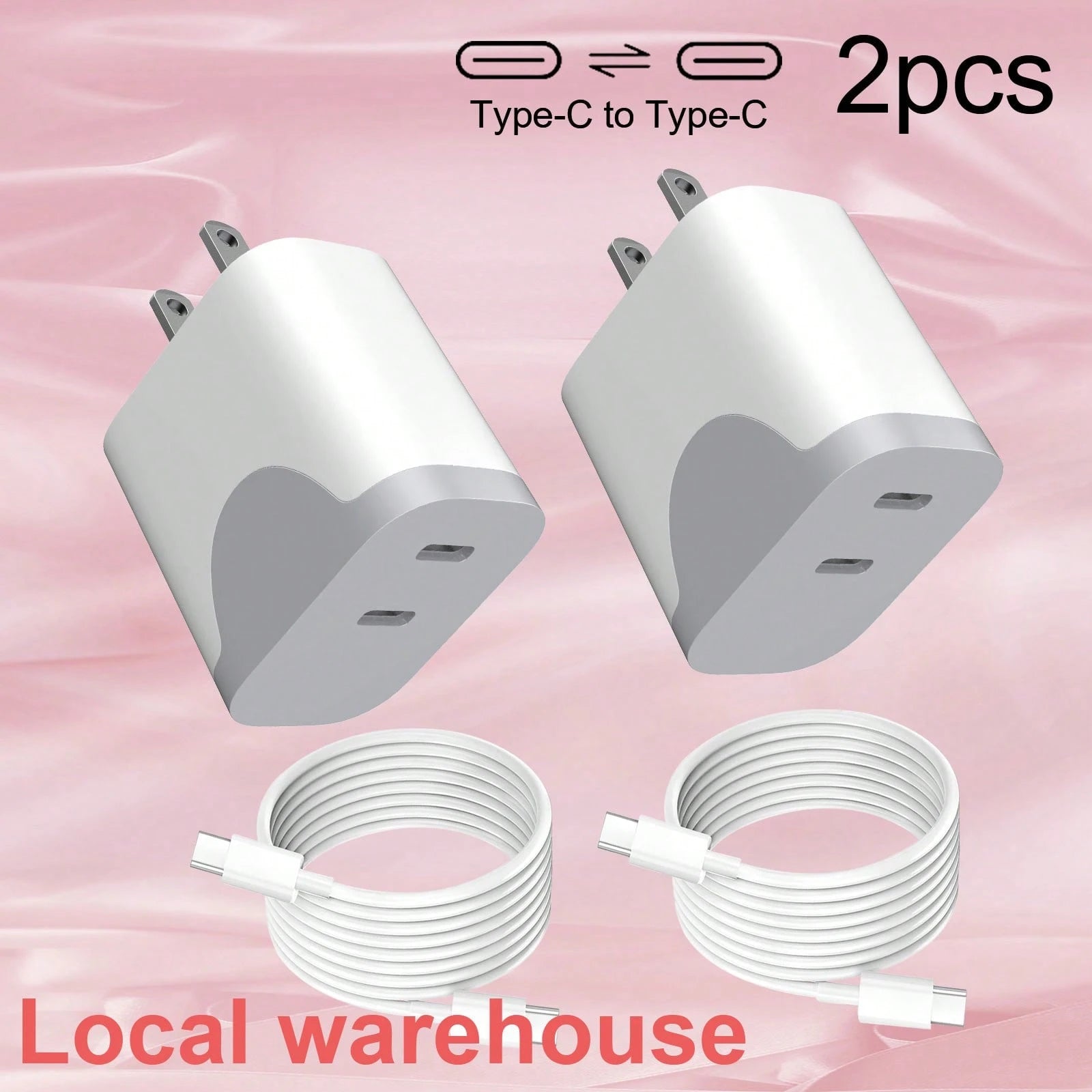 2-Pack Type C Fast Charger: Dual USB-C Charging Block + Type-C Cable – USB C Charger, Local Warehouse Suitable For Multiple People Charging, Multiple Devices Charging, Home Charging Needs, And Office