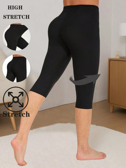 2 Packs Spring Summer Women's Legging Casual Fashion Solid Color Tight Pants Outdoor Sports Pants High Elasticity Practice Yoga Sevens Black
