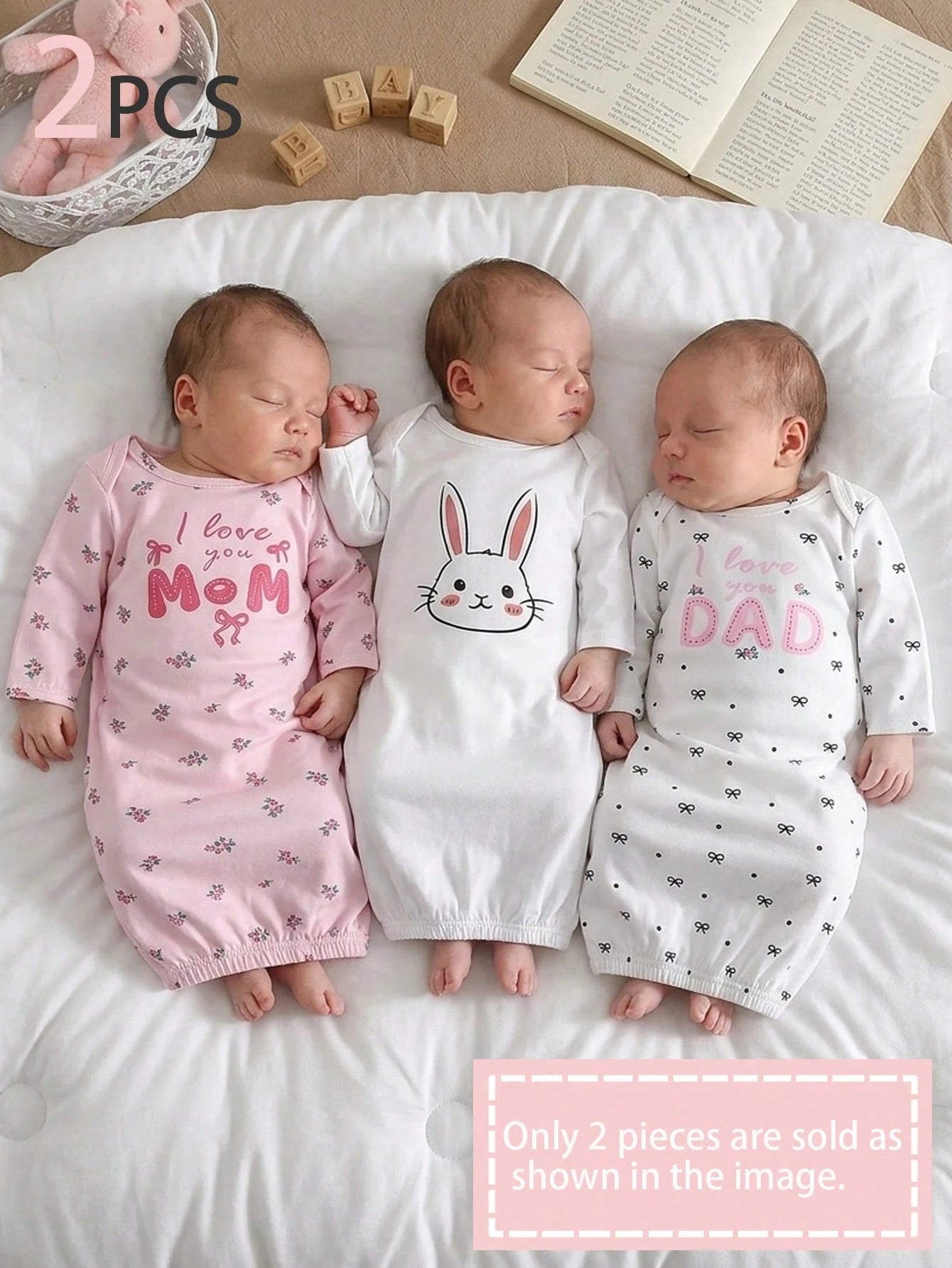 2-Piece Baby Girls Pajamas White Cute Summer Lounge Crew Neck Long Sleeve Nightgown,Apricot Pink Floral Print Sleepwear Home Wear Soft Breathable