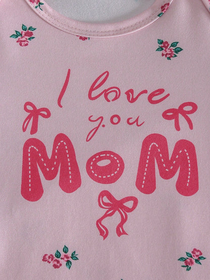 2-Piece Baby Girls Pajamas White Cute Summer Lounge Crew Neck Long Sleeve Nightgown,Apricot Pink Floral Print Sleepwear Home Wear Soft Breathable