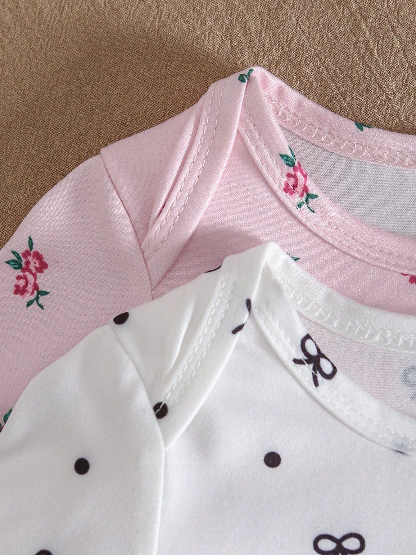 2-Piece Baby Girls Pajamas White Cute Summer Lounge Crew Neck Long Sleeve Nightgown,Apricot Pink Floral Print Sleepwear Home Wear Soft Breathable