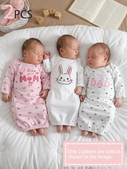 2-Piece Baby Girls Pajamas White Cute Summer Lounge Crew Neck Long Sleeve Nightgown,Apricot Pink Floral Print Sleepwear Home Wear Soft Breathable