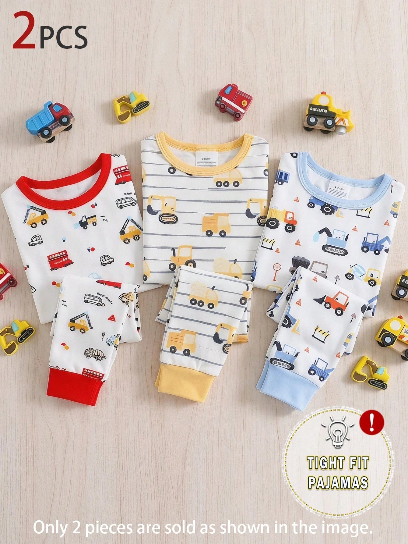 2 Pieces Baby Boys Pajama Set,Cartoon Vehicle Print,Soft Stretchy Knit Night Wear,Snug Fit,Cute Summer,Soft Summer Colour Palette