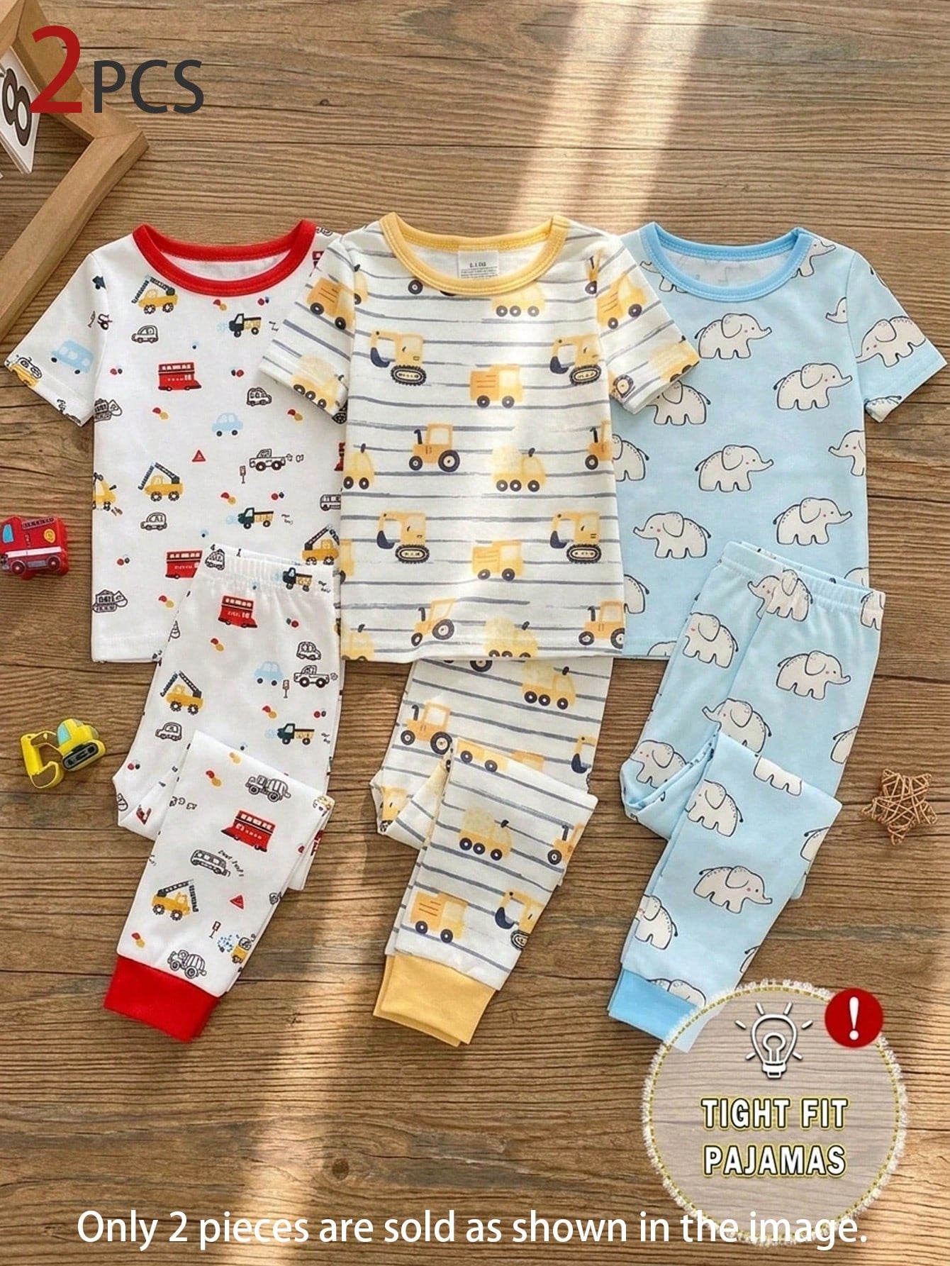 2 Pieces Baby Boys Pajama Set,Cartoon Vehicle Print,Soft Stretchy Knit Night Wear,Snug Fit,Cute Summer,Soft Summer Colour Palette