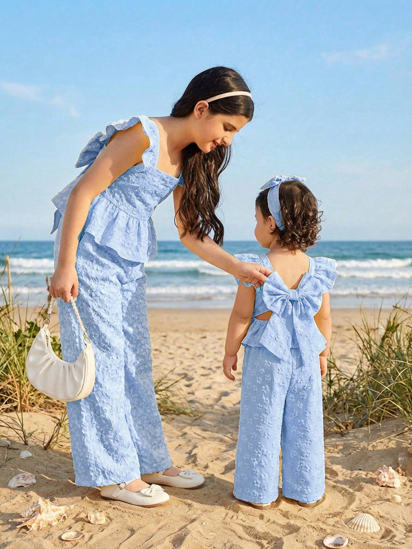 2 Pieces Baby Girl Summer Casual Color-Blocked Ruffled Shirt And Trousers Set