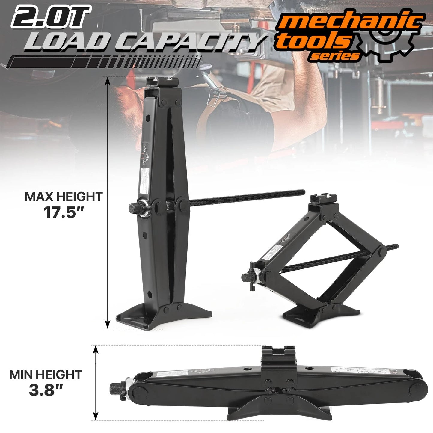 2 Ton (4409 Lbs) Car Jack Kit Heavy-Duty Tire Jack Tool Kit For Vehicle- Universal Car Emergency Kit With Lug Wrench