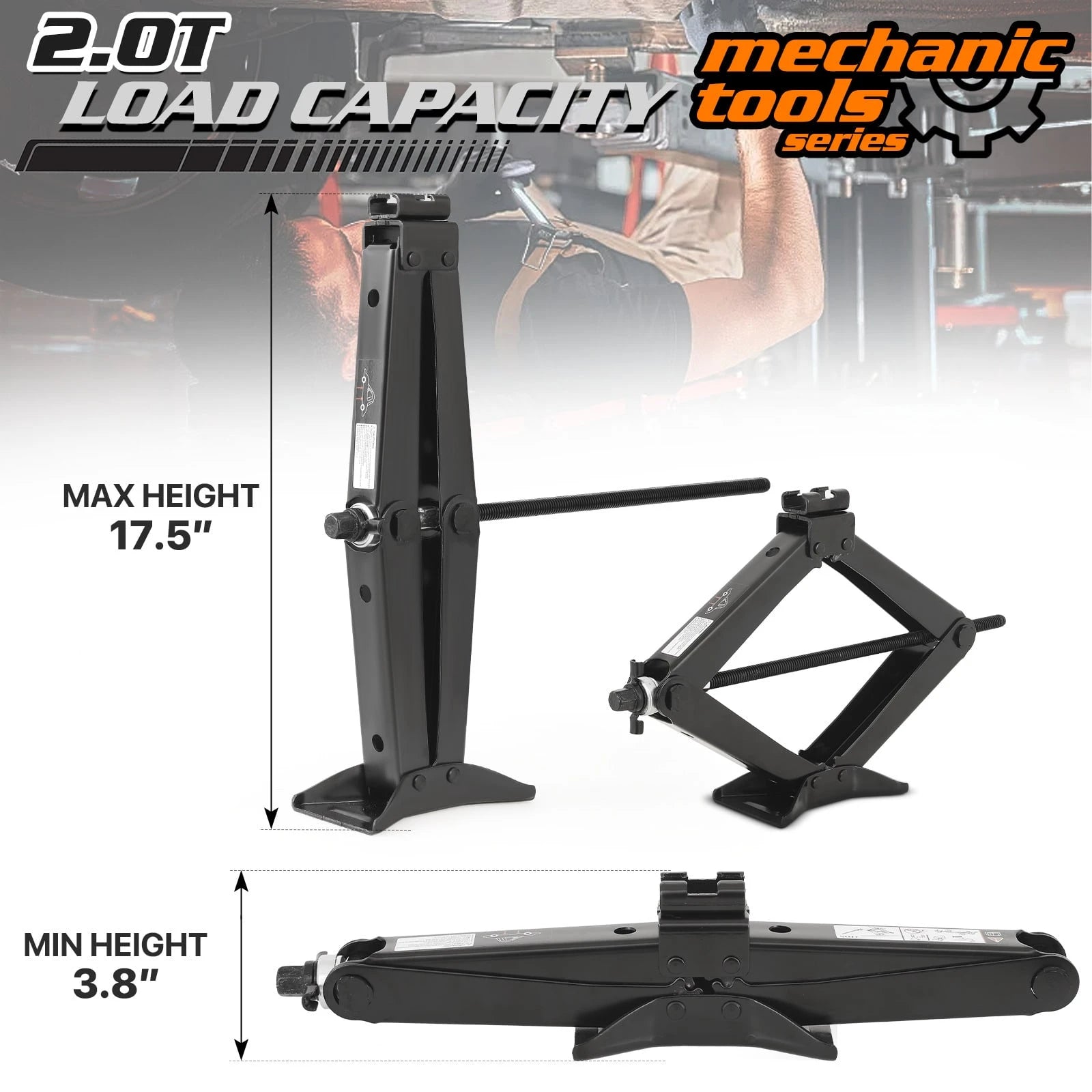 2 Ton (4409 Lbs) Car Jack Kit Heavy-Duty Tire Jack Tool Kit For Vehicle- Universal Car Emergency Kit With Lug Wrench