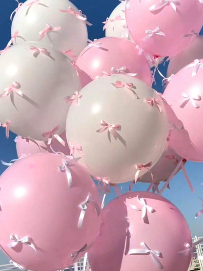 20/93pcs 12-Inch Pink & White Latex Balloons, Ribbon Bows, Balloon Clips, Ribbon Balloon Decoration Set For Birthday Party, Anniversary, Holiday Party
