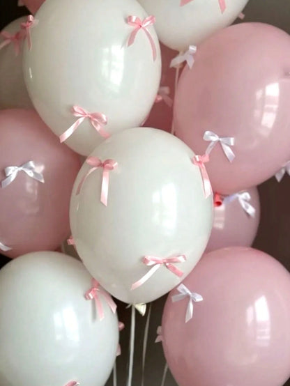 20/93pcs 12-Inch Pink & White Latex Balloons, Ribbon Bows, Balloon Clips, Ribbon Balloon Decoration Set For Birthday Party, Anniversary, Holiday Party