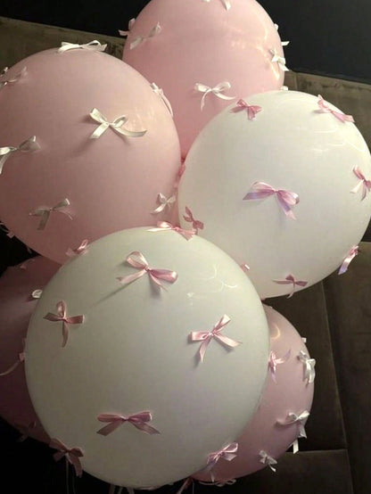 20/93pcs 12-Inch Pink & White Latex Balloons, Ribbon Bows, Balloon Clips, Ribbon Balloon Decoration Set For Birthday Party, Anniversary, Holiday Party