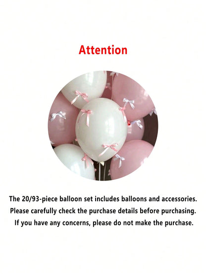 20/93pcs 12-Inch Pink & White Latex Balloons, Ribbon Bows, Balloon Clips, Ribbon Balloon Decoration Set For Birthday Party, Anniversary, Holiday Party