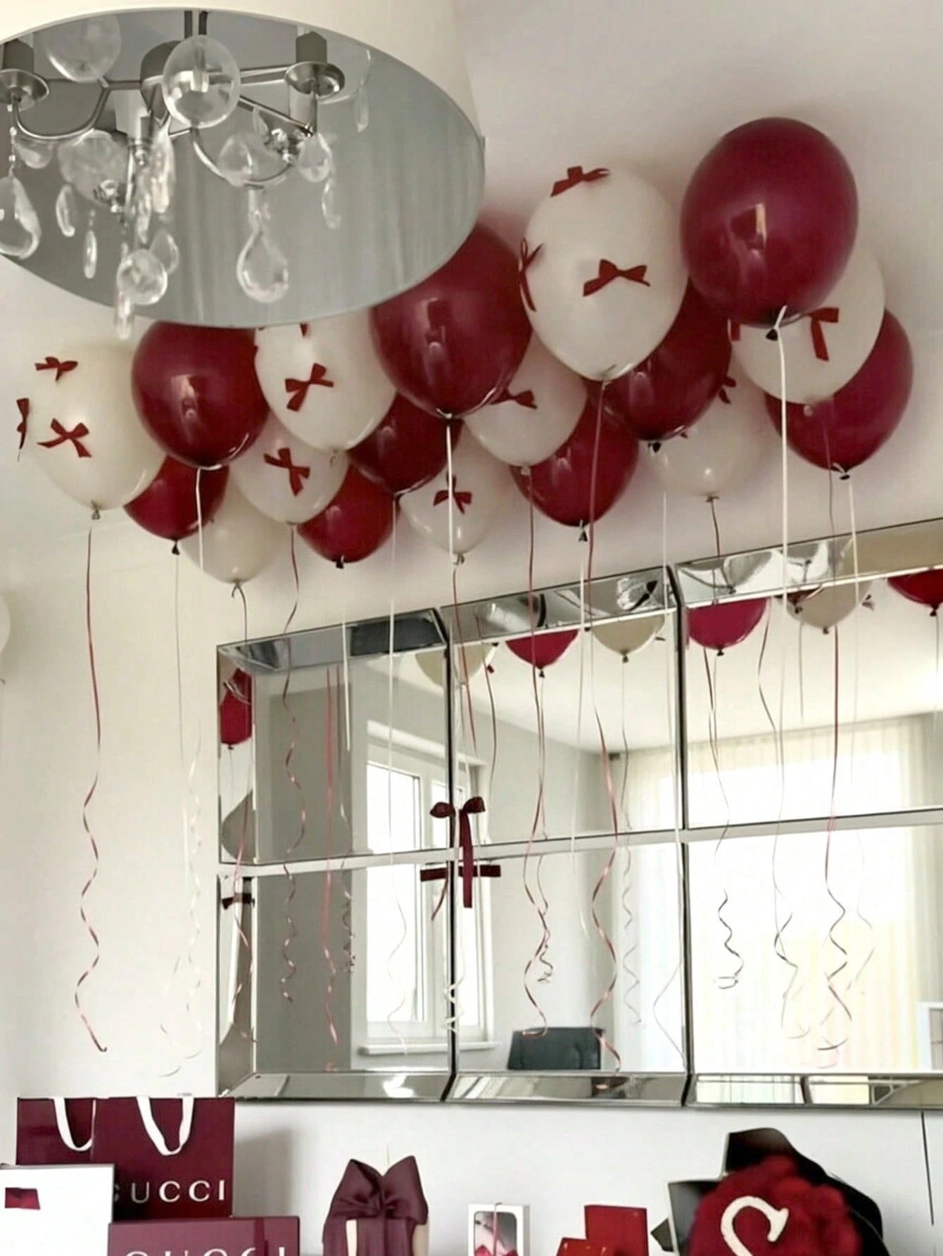 20/93pcs 12-Inch Pink & White Latex Balloons, Ribbon Bows, Balloon Clips, Ribbon Balloon Decoration Set For Birthday Party, Anniversary, Holiday Party
