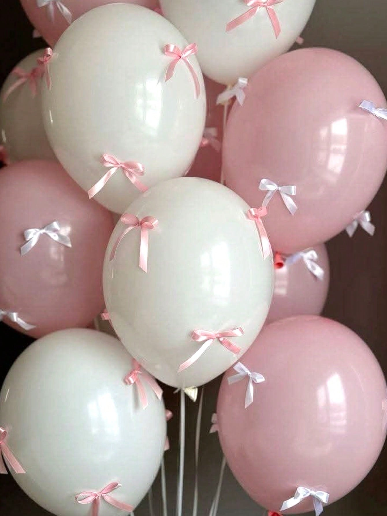 20/93pcs 12-Inch Pink & White Latex Balloons, Ribbon Bows, Balloon Clips, Ribbon Balloon Decoration Set For Birthday Party, Anniversary, Holiday Party
