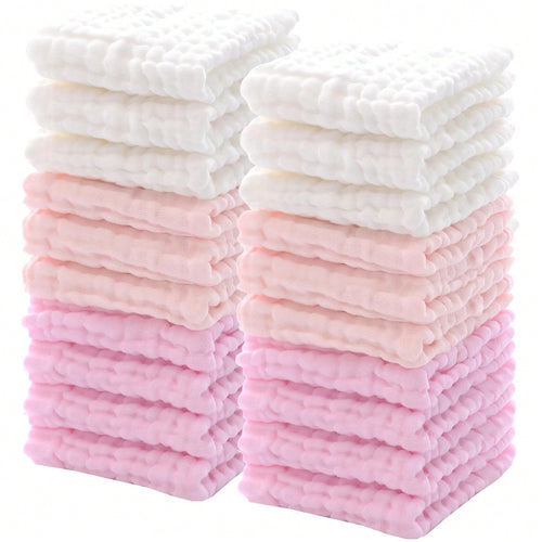 20 Pcs Baby Muslin Washcloth 12 X 12 Inch 100% Cotton Soft And Absorbent Muslin Washcloth Burp Cloth Wipe Newborn Face Towel For Baby Boy Girl Sensitive Skin(Powder Pink, White, Pink)