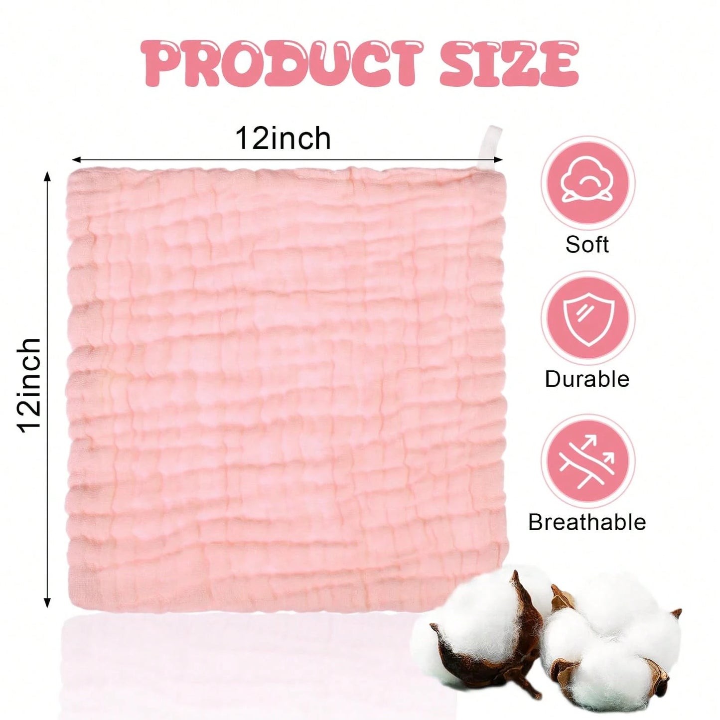 20 Pcs Baby Muslin Washcloth 12 X 12 Inch 100% Cotton Soft And Absorbent Muslin Washcloth Burp Cloth Wipe Newborn Face Towel For Baby Boy Girl Sensitive Skin(Powder Pink, White, Pink)
