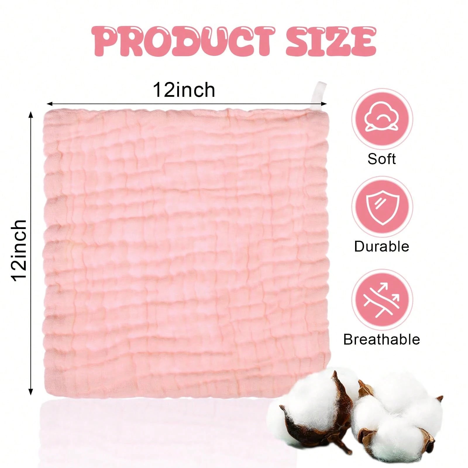 20 Pcs Baby Muslin Washcloth 12 X 12 Inch 100% Cotton Soft And Absorbent Muslin Washcloth Burp Cloth Wipe Newborn Face Towel For Baby Boy Girl Sensitive Skin(Powder Pink, White, Pink)