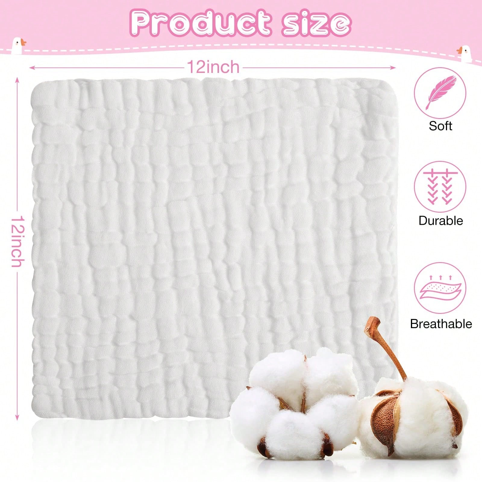 20 Pcs Baby Muslin Washcloth 12 X 12 Inch 100% Cotton Soft And Absorbent Muslin Washcloth Burp Cloth Wipe Newborn Face Towel For Baby Boy Girl Sensitive Skin(Powder Pink, White, Pink)