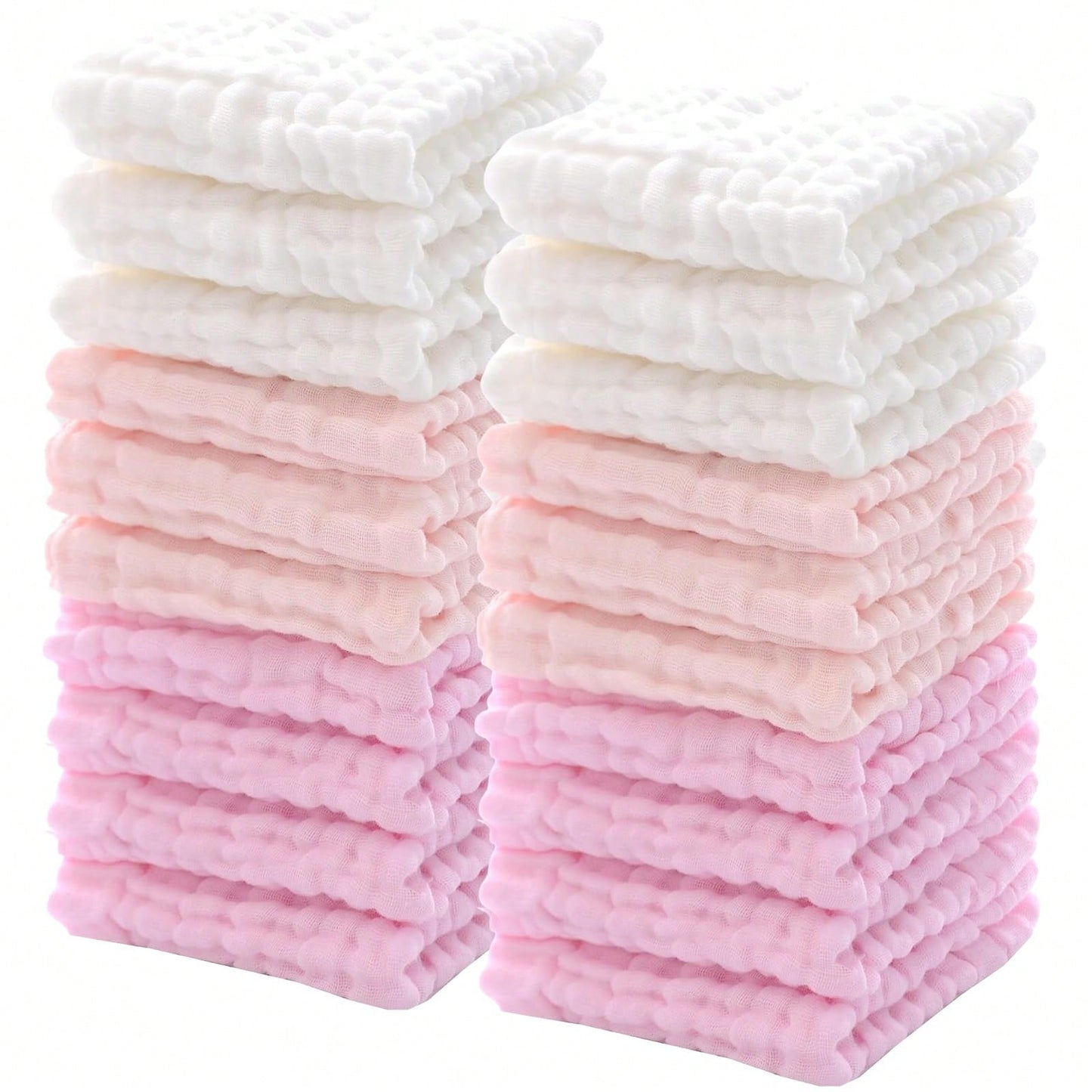 20 Pcs Baby Muslin Washcloth 12 X 12 Inch 100% Cotton Soft And Absorbent Muslin Washcloth Burp Cloth Wipe Newborn Face Towel For Baby Boy Girl Sensitive Skin(Powder Pink, White, Pink)