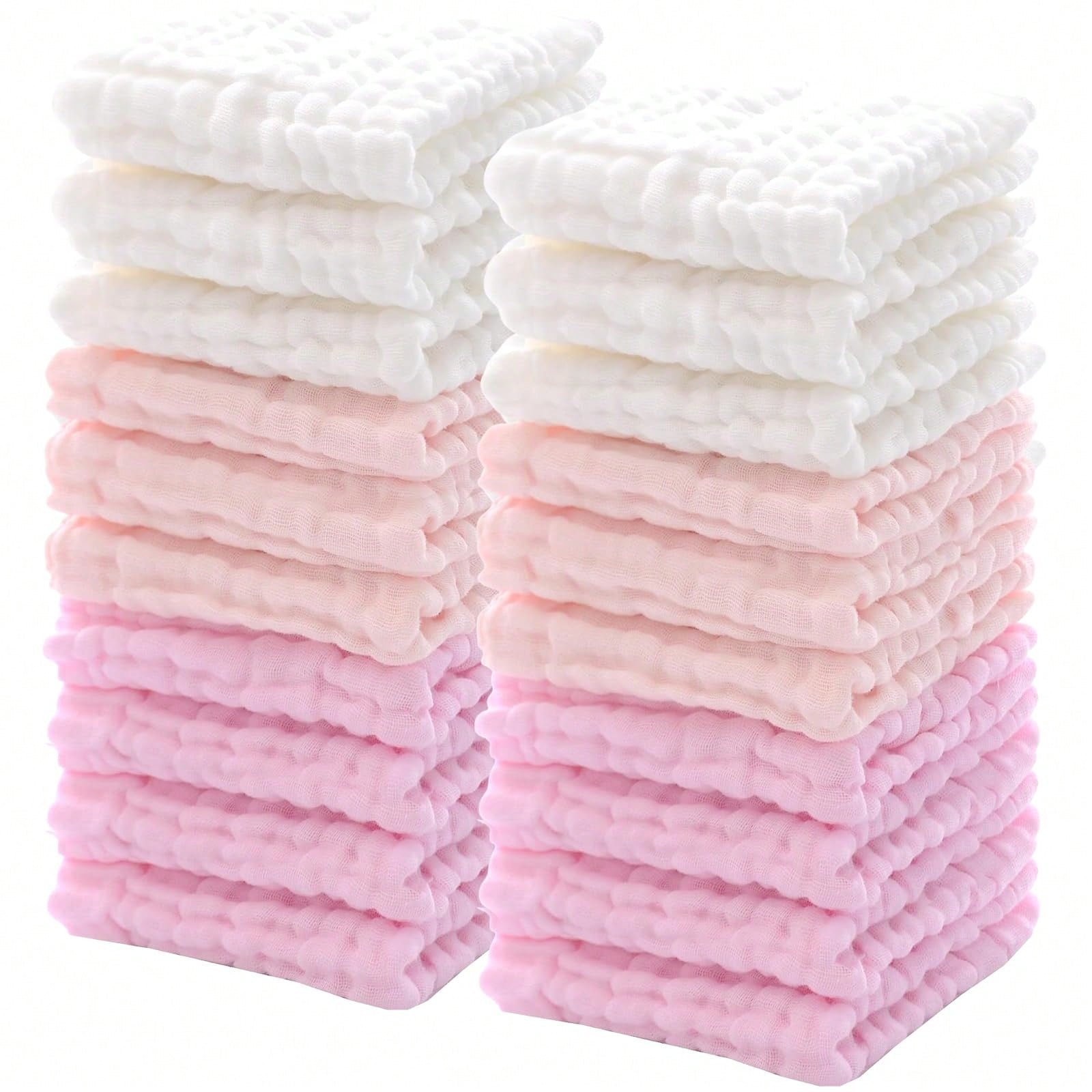 20 Pcs Baby Muslin Washcloth 12 X 12 Inch 100% Cotton Soft And Absorbent Muslin Washcloth Burp Cloth Wipe Newborn Face Towel For Baby Boy Girl Sensitive Skin(Powder Pink, White, Pink)