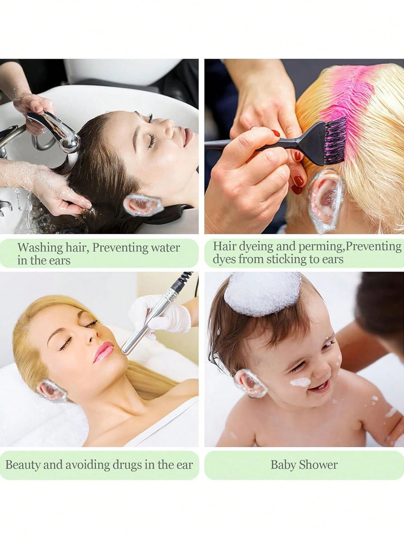 200pcs/100pcs-Extended Size: 10cm/3.9in Baby Transparent Disposable Ear Covers, Elastic Transparent Shower Water Ear Covers, Newborn Essentials, Bathing, Baby Bath, Swimming Ear Covers, Suitable For C