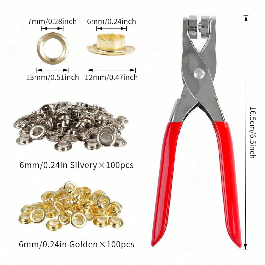 200pcs 6mm/0.24in Household Portable Grommet Tool Kit With Handheld Eyelet Pliers-Clothing & Shoe Repair, Suitable For Leather, Fabric & Canvas-Ideal For Crafters & DIY Enthusiasts