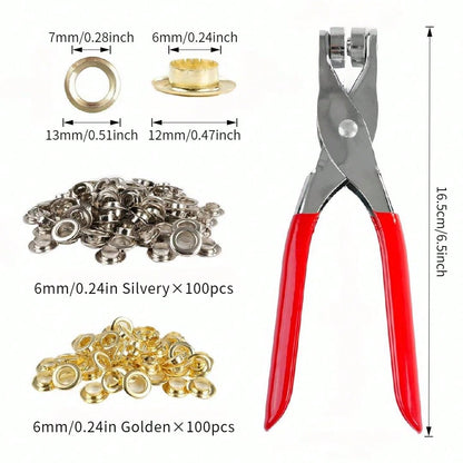 200pcs 6mm/0.24in Household Portable Grommet Tool Kit With Handheld Eyelet Pliers-Clothing & Shoe Repair, Suitable For Leather, Fabric & Canvas-Ideal For Crafters & DIY Enthusiasts