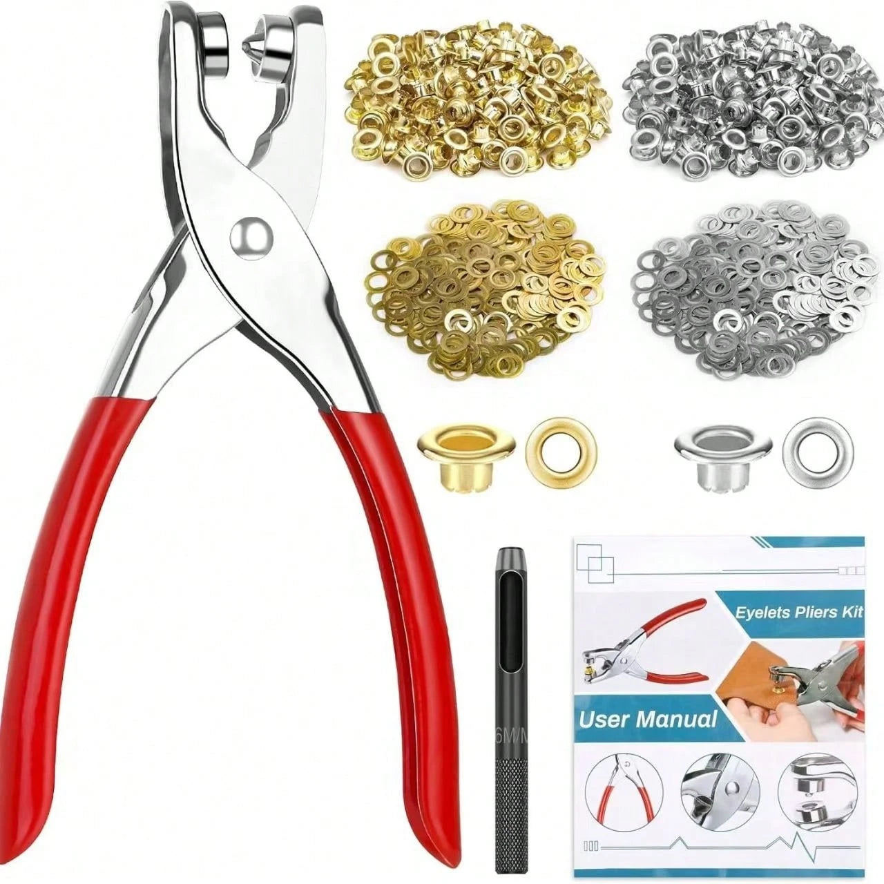 200pcs 6mm/0.24in Household Portable Grommet Tool Kit With Handheld Eyelet Pliers-Clothing & Shoe Repair, Suitable For Leather, Fabric & Canvas-Ideal For Crafters & DIY Enthusiasts