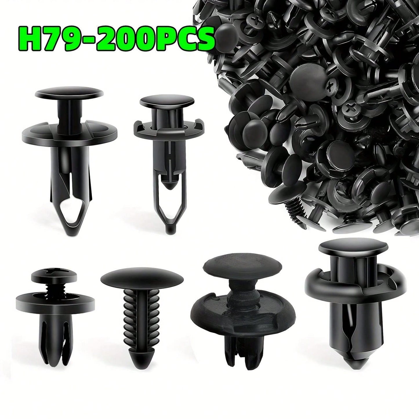 200pcs Universal Car Push Rivet Set- 6mm/7mm/8mm/9mm/10mm Six Size Mixed Bumper Retainer Clips & Auto Push Pin Fasteners (Compatible With Most Sedans, SUVs & Trucks), Complete Auto Trim Removal Tool