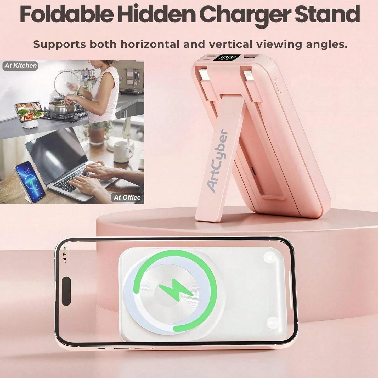 2025 Latest Wireless Magnetic Battery Pack, 10000mAh Magnetic Power Bank With Built-In USB-C & Lightning Cables, 22.5W PD Fast Charging, LED Display Wireless Portable Charger For IOS 17/16/15/14/13/12